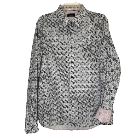7 Diamonds Sundays Best White Floral Button Up 4 Way Stretch Long Sleeve Shirt L - Picture 1 of 7